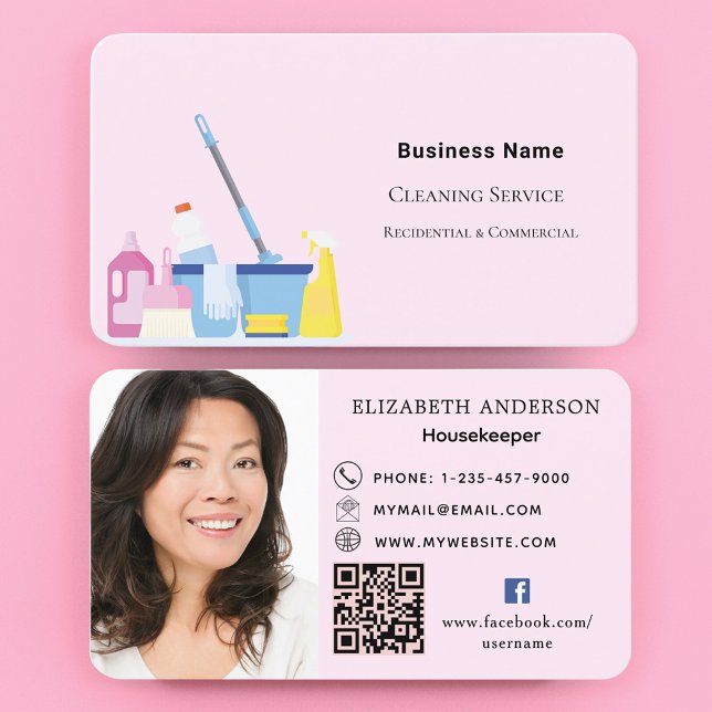 Städning rosa QR-kodfoto Visitkort (Skapare uppladdad)