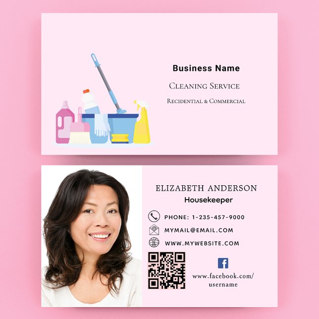Städning rosa QR-kodfoto Visitkort (Skapare uppladdad)