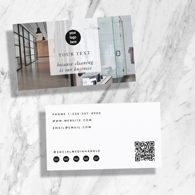 Städning Service 2 Photo Social Media QR-kodLogoty Visitkort (Cleaning Service 2 Photo Social Media QR Code Logo Business Card)