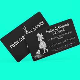 Städning Service Black + Metallic Silver-mall Visitkort