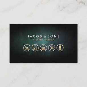 Städning Service Guld Icons Turcouise Grunge Visitkort