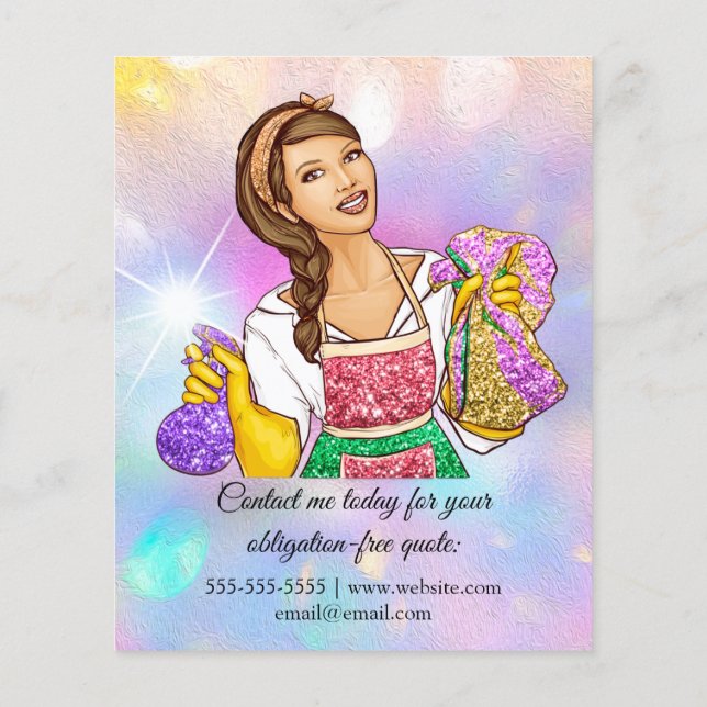 Städning Service House Keeping Holograph Girl Flygblad (Baksidan)