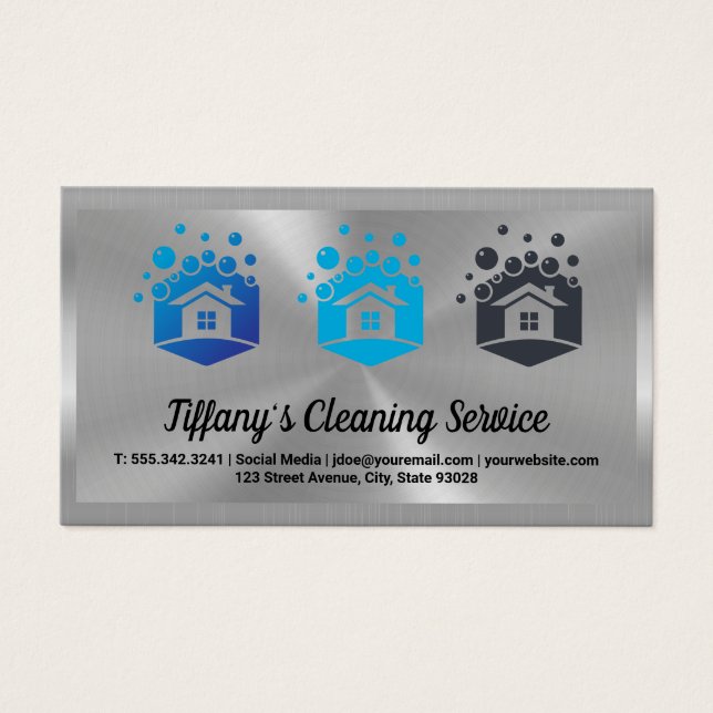 Städning Service House-Logotyp | Metallisk Visitkort (Framsidan)