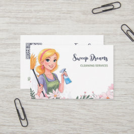 Städning Service House Maid Blommigt QR Visitkort