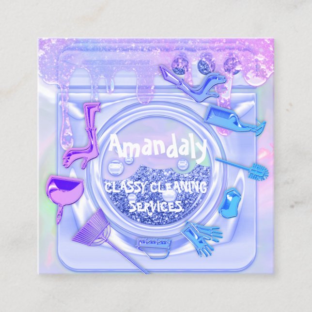 Städning Service Logotyp QRCode Laundy Logotyp Dri Fyrkantigt Visitkort (Framsida)