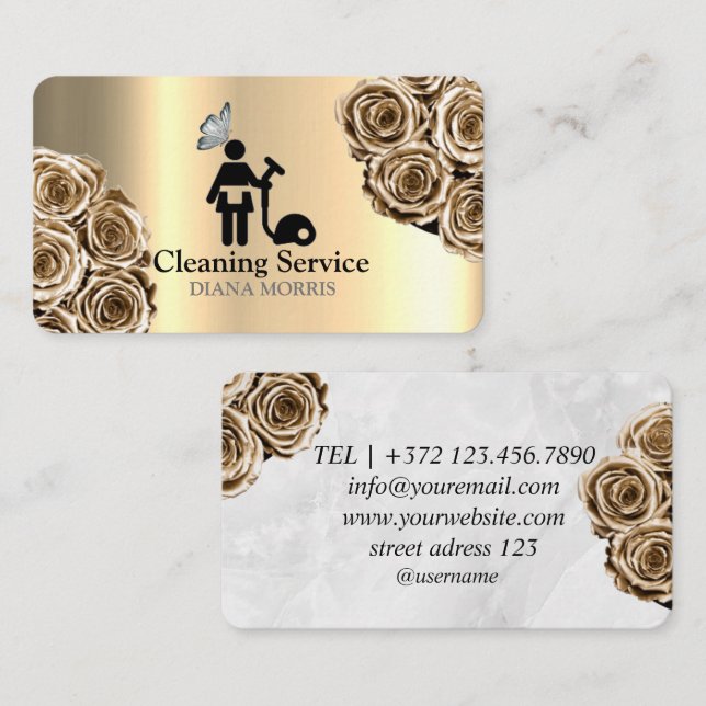 Städning Service Maid House behålla Guld Glitter Visitkort (Fram/baksida)