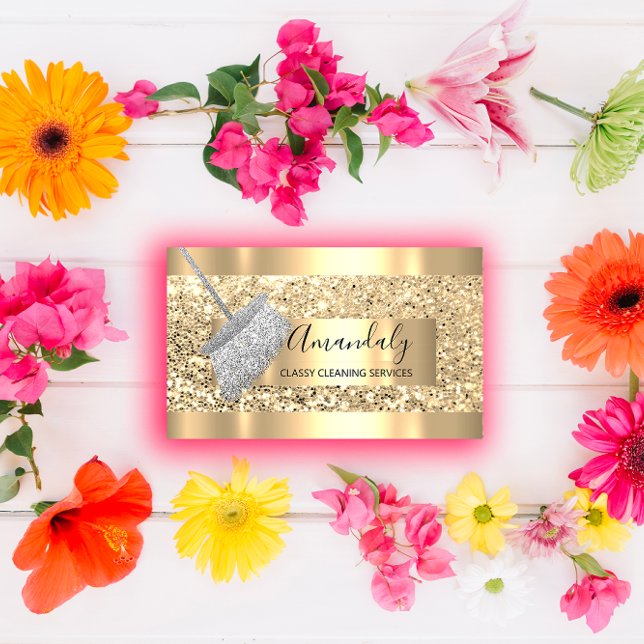 Städning Service Maid House behålla Guld Grått Visitkort (Cleaning Service Maid House Keeping Gold Gray Business Card)