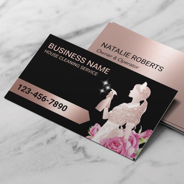 Städning Service Modern Ro Guld Maid Blommigt Visitkort (Skapare uppladdad)