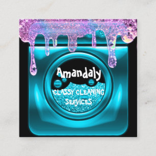 Städning Service QRCode Laundy Drip Soap Rosa Teal Fyrkantigt Visitkort