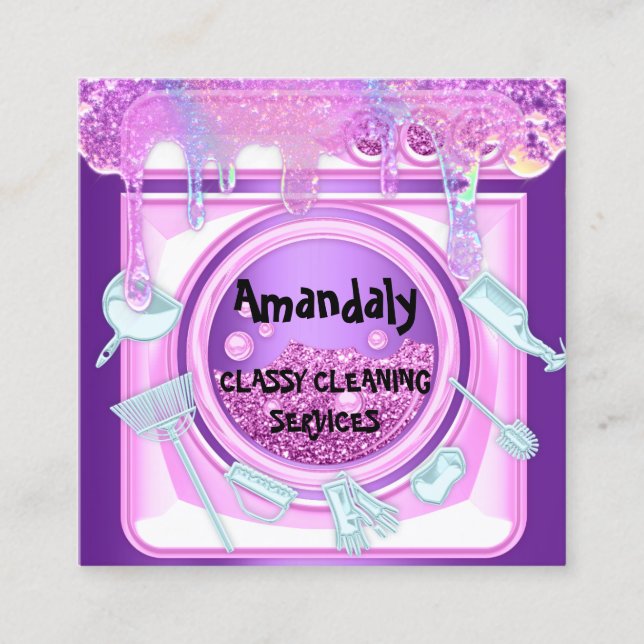 Städning Service QRCode Laundy Drives Soap Violet Fyrkantigt Visitkort (Framsida)