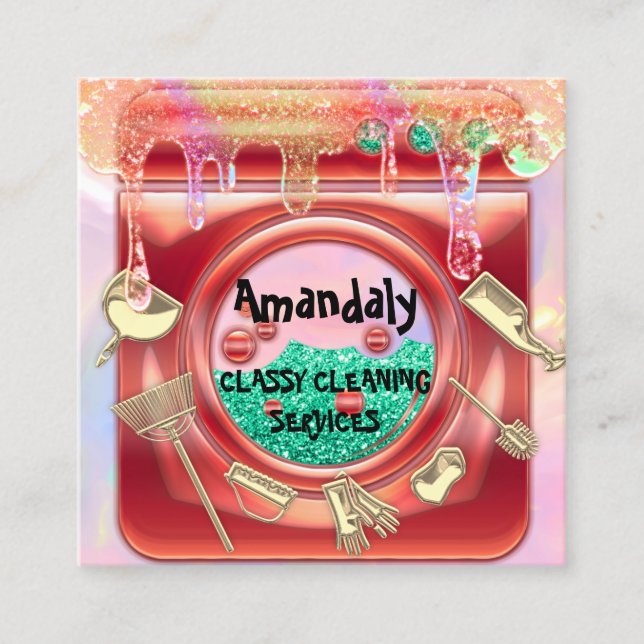 Städning Service QRCode Laundy Guld-drivrutiner Fyrkantigt Visitkort (Framsida)