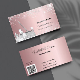 Städning service  rosa silver stoft QR Visitkort