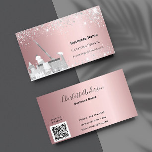 Städning service rosa silver stoft QR Visitkort