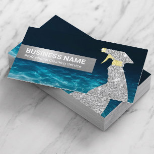 Städning Service Silver Spray Flaska Blue Vatten Visitkort