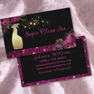 Städning Service Spray Flaska Blommigt Glitter Visitkort