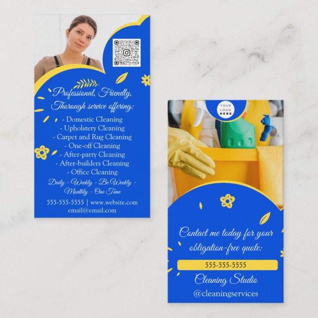 Städning Services House Beeping QRCode Logotyp Pho Visitkort (Fram/baksida)
