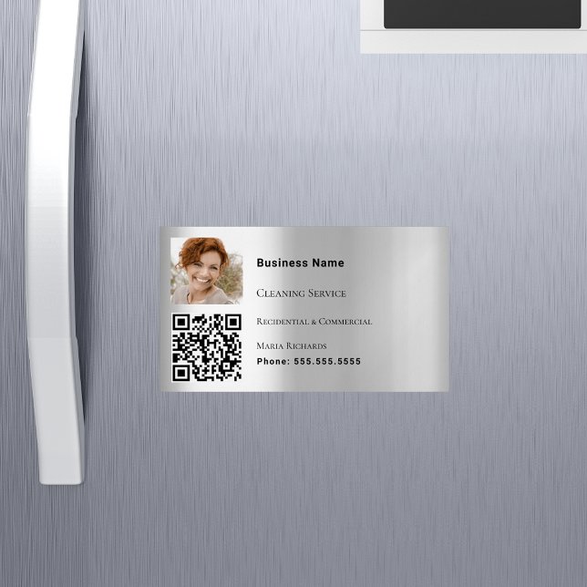 Städning silver-fotons QR-kod Magnetiska Visitkort (Skapare uppladdad)