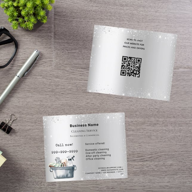 Städning silver glitter stoft QR Flygblad (Skapare uppladdad)
