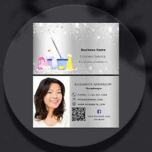 Städning silver glitter stoft QR-kodfoto för tjäns Visitkort