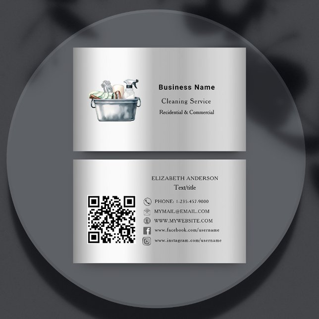 Städning silver QR-kodmediet social Visitkort (Skapare uppladdad)