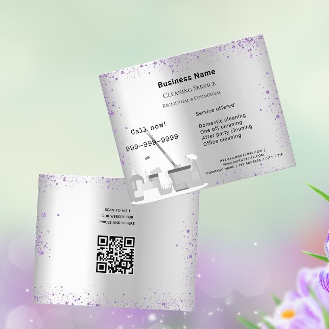 Städning silver violet glitter stoft QR Flygblad (Skapare uppladdad)