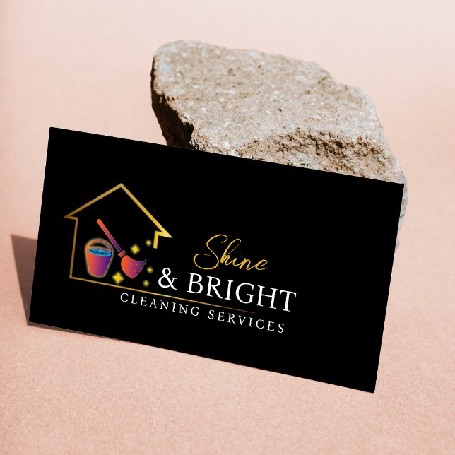 Städning skanna tjänster för att ansluta svart visitkort (Cleaning Services Scan To Connect Black Business Card)