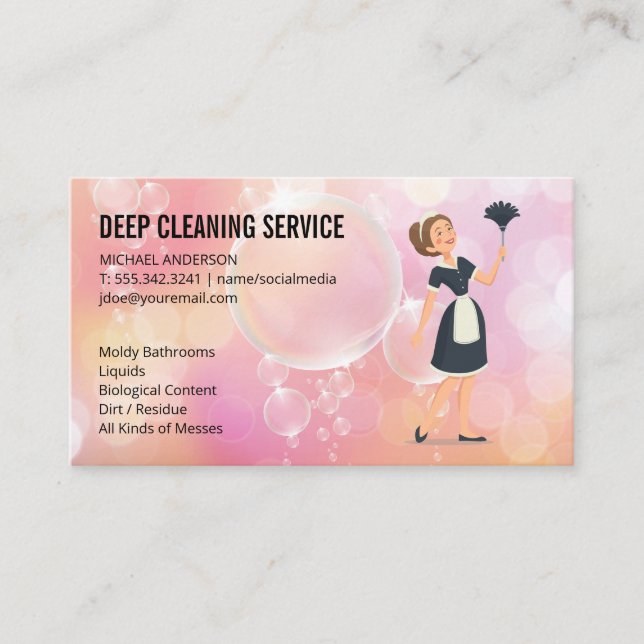 Städning spray | House Cleaner Services | Bubbles Visitkort (Framsida)