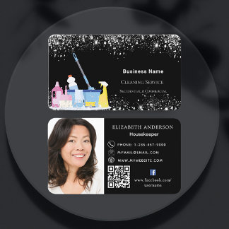 Städning svartvit glitter-stoft QR-kodfoto Visitkort