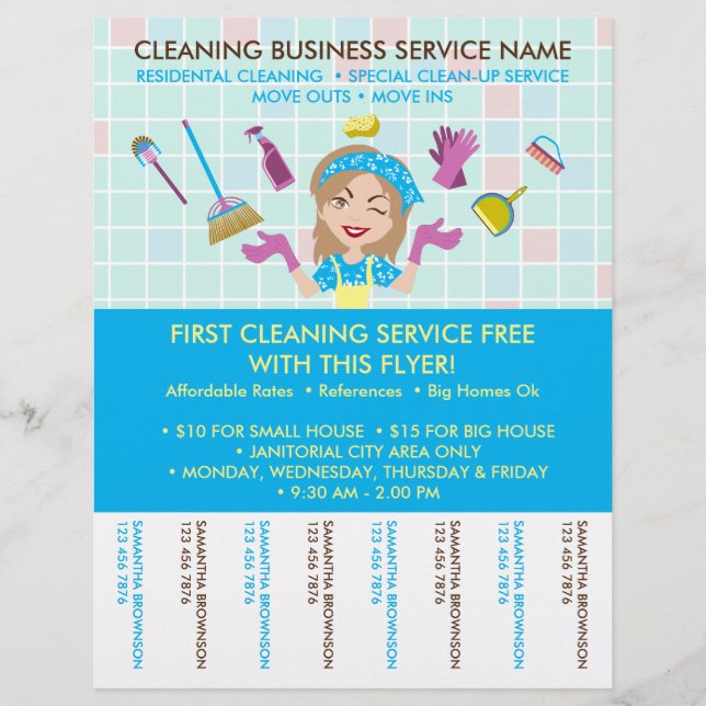 Städning Tecknaden Janitorial Biljett Advertising Reklamblad (Framsidan)