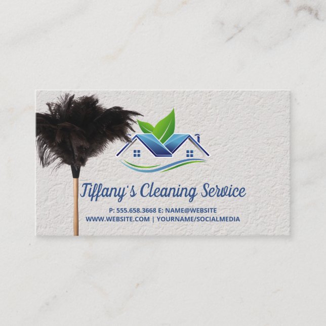 Städning tjänst | Feather Duster | House-Logotyp Visitkort (Framsida)