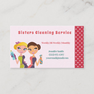 Städning tjänst för Cute Rosa Polka Dot Maid House Visitkort
