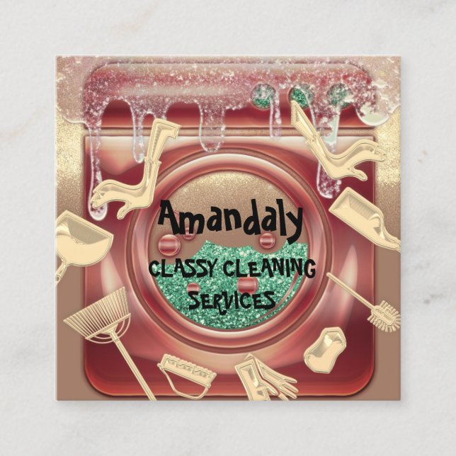 Städning tjänsten QR-kod Soap Guld Soap Fyrkantigt Visitkort (Framsida)