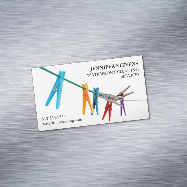 Städning tjänster Clothesline Photo Modern Maid Magnetiska Visitkort (In Situ)