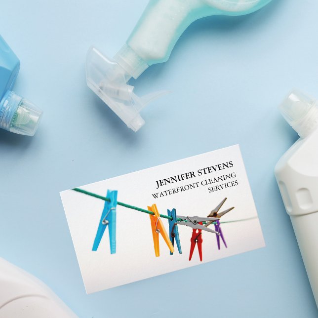 Städning tjänster Clothesline Photo Modern Maid Visitkort (Skapare uppladdad)