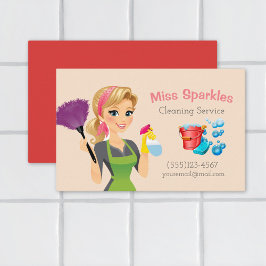 Städning tjänster för Cute Tecknad Maid House Visitkort