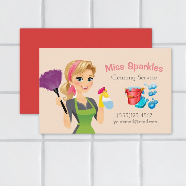 Städning tjänster för Cute Tecknad Maid House Visitkort (Skapare uppladdad)