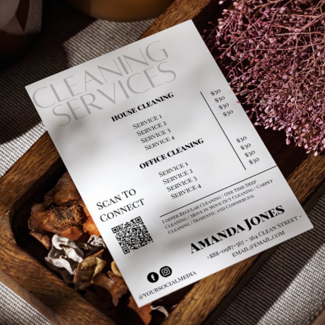 Städning tjänster har Prist svartvitt Inbjudningar (Cleaning Services Maid Price Black And White Invitation)