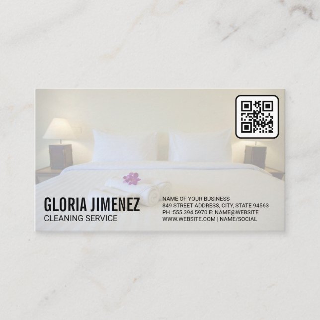 Städning tjänster | Hotel Bedroom | QR-kod Visitkort (Framsida)