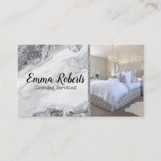 Städning tjänster | Maid Service Silver Marble Visitkort (Framsida)