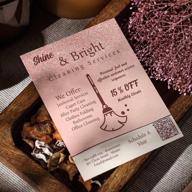 Städning tjänster  sökning i Ro Guld för anslutnin Flygblad (Cleaning Services Blush Rose Gold Scan To Connect Flyer)