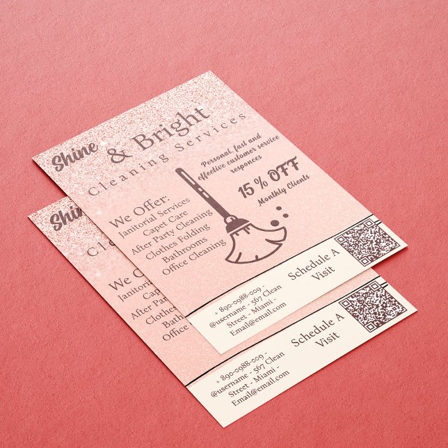 Städning tjänster  sökning i Ro Guld för anslutnin Inbjudningar (Cleaning Services Blush Rose Gold Scan To Connect Invitation)