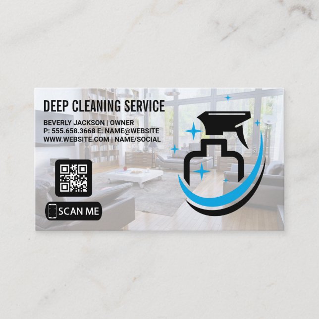 Städning tjänster | Spray Flaska | QR-kod Visitkort (Framsida)