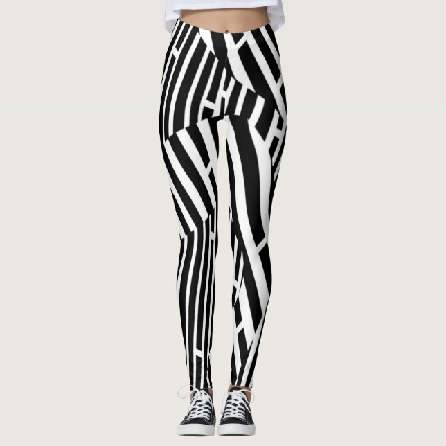 Stads- abstrakt zebra ränderYoga för inslag B&W Leggings (Framsida)