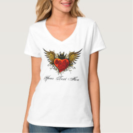 Stads- bevingad hjärtatatueringdesign med en krona t-shirt