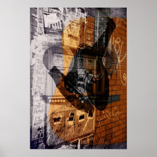 stads- collage för akustisk gitarr poster