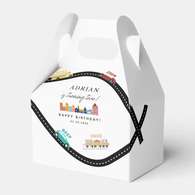 Stads Transportfordon Lastbil Andra födelsedagen Presentaskar (Framsidan Sidan)