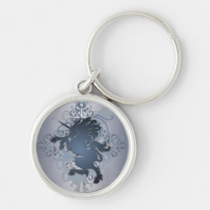 Stads- Unicorn Keychain för silverfantasi Rund Silverfärgad Nyckelring