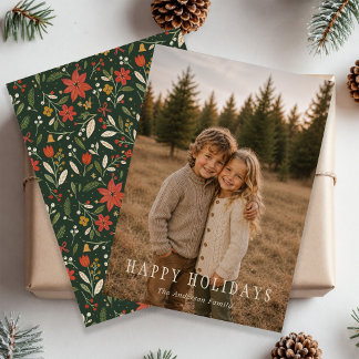 Städsegrön Folk Floral God Jul Fotokort Julkort