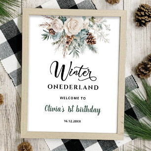 Städsegrön Vinter Onederland Första Födelsedagen Poster