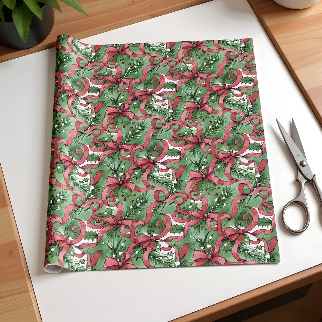 Städsegröna Jullyrka och Röda Band Presentpapper (Skapare uppladdad)